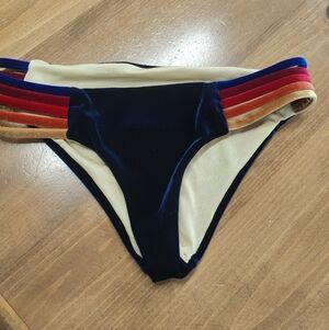 Aviator Nation 5 Stripe Velvet Retro Bikini Bottom Swimsuit Navy Size XS }{